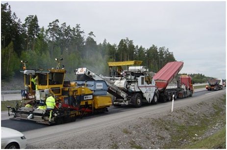 Användning av värmekamera och Shuttly Buggy vid läggning av asfalt. Observera att på läggaren är en blandningskasset monterad i syfte att förhindra separationer hos asfaltmassan.